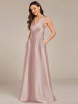 V-neck Empire Waist Satin Maxi Bridesmaid Dress with Pockets – Mauve