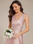 V-neck Empire Waist Satin Maxi Bridesmaid Dress with Pockets – Mauve