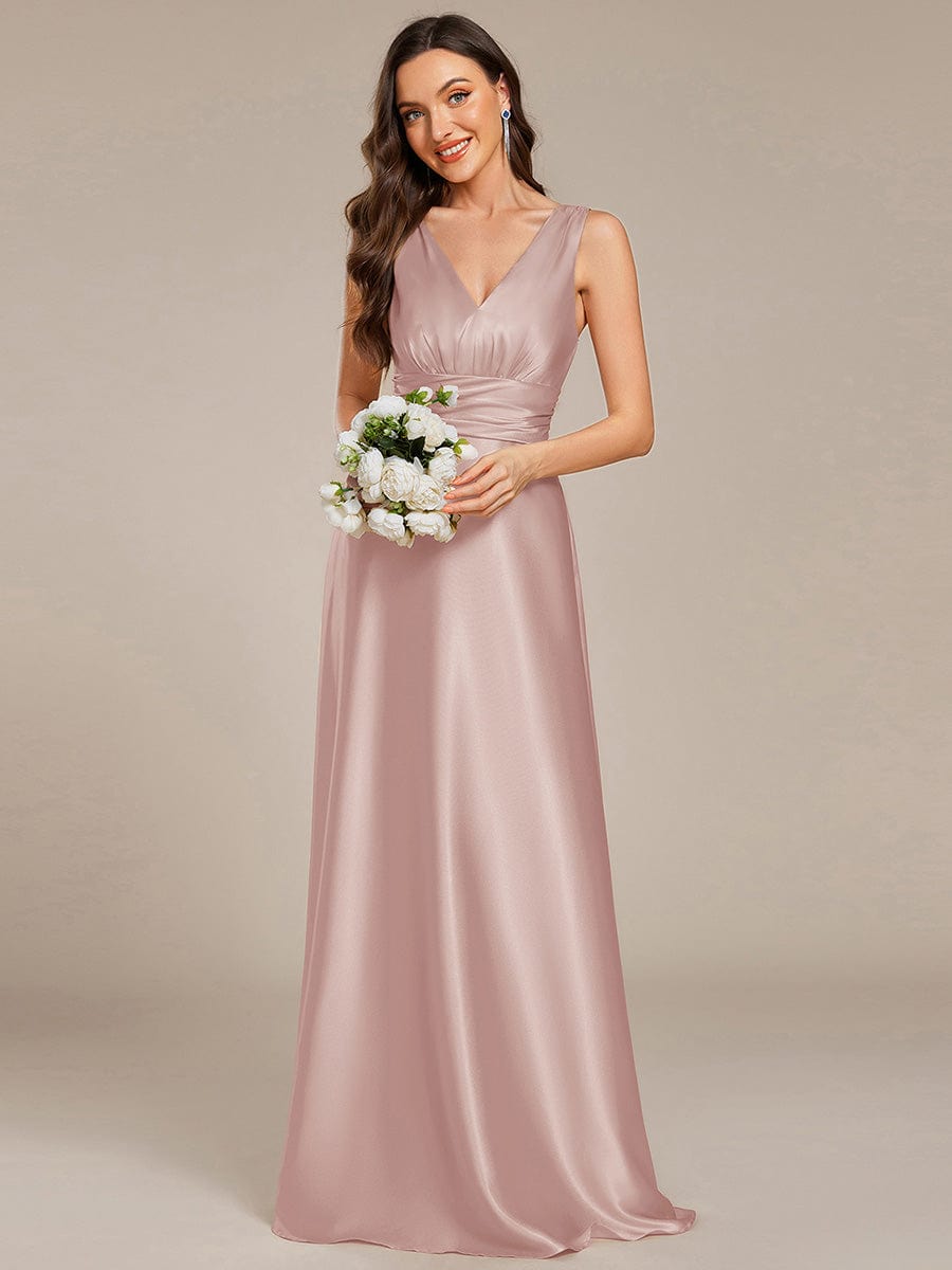 V-neck Empire Waist Satin Maxi Bridesmaid Dress with Pockets - Mauve V-neck Empire Waist Satin Maxi Bridesmaid Dress with Pockets - Mauve