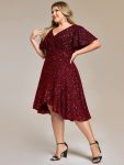Plus Size Sequin Ruffle Sleeve Formal Dress – Burgundy