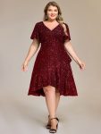 Plus Size Sequin Ruffle Sleeve Formal Dress – Burgundy
