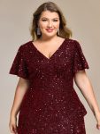Plus Size Sequin Ruffle Sleeve Formal Dress – Burgundy