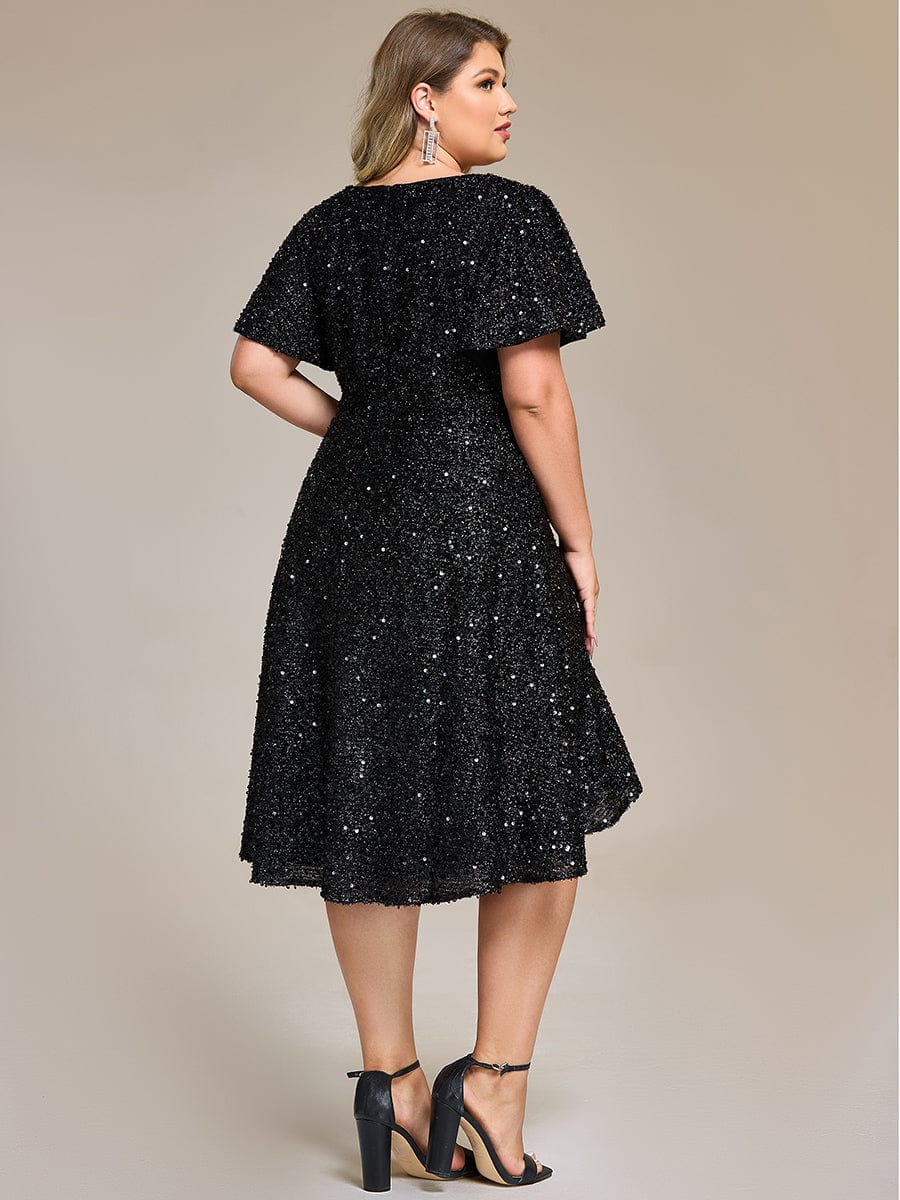 Plus Size Sequin Ruffle Sleeve Formal Dress - Black Plus Size Sequin Ruffle Sleeve Formal Dress - Black