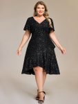 Plus Size Sequin Ruffle Sleeve Formal Dress – Black