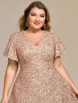 Plus Size Sequin Ruffle Sleeve Formal Dress – Champagne