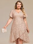 Plus Size Sequin Ruffle Sleeve Formal Dress - Champagne