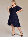 Plus Size Sequin Ruffle Sleeve Formal Dress – Navy Blue