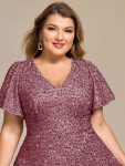 Plus Size Sequin Ruffle Sleeve Formal Dress – Purple Orchid