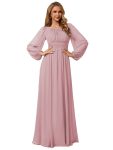 Chiffon Long Sleeve A-Line Round Neckline Formal Dress - Dusty Rose