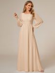 Chiffon Long Sleeve A-Line Round Neckline Formal Dress - Gold