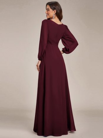 Chiffon Long Sleeve A-Line Round Neckline Formal Dress - Mulberry