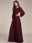 Chiffon Long Sleeve A-Line Round Neckline Formal Dress – Mulberry