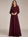 Chiffon Long Sleeve A-Line Round Neckline Formal Dress – Mulberry