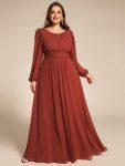 Chiffon Long Sleeve A-Line Round Neckline Formal Dress – Vermilion