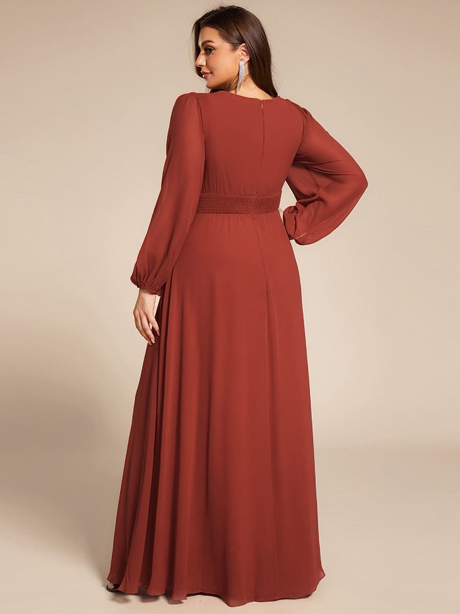 Chiffon Long Sleeve A-Line Round Neckline Formal Dress - Vermilion Chiffon Long Sleeve A-Line Round Neckline Formal Dress - Vermilion