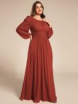 Chiffon Long Sleeve A-Line Round Neckline Formal Dress – Vermilion
