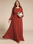 Chiffon Long Sleeve A-Line Round Neckline Formal Dress – Vermilion