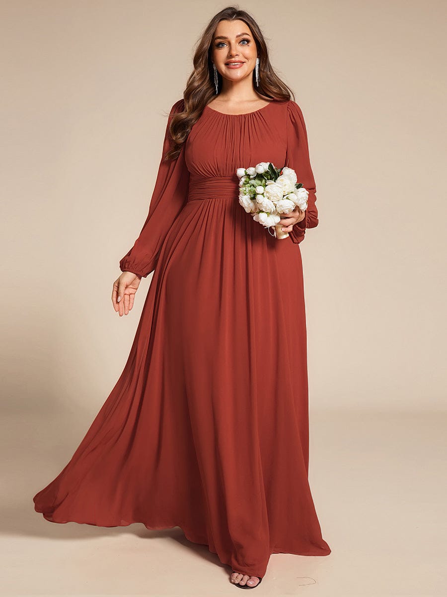 Chiffon Long Sleeve A-Line Round Neckline Formal Dress - Vermilion Chiffon Long Sleeve A-Line Round Neckline Formal Dress - Vermilion