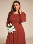 Chiffon Long Sleeve A-Line Round Neckline Formal Dress – Vermilion