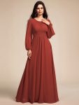 Chiffon Long Sleeve A-Line Round Neckline Formal Dress - Vermilion