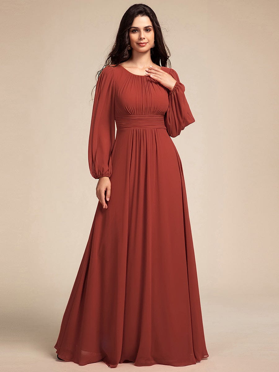 Chiffon Long Sleeve A-Line Round Neckline Formal Dress - Vermilion Chiffon Long Sleeve A-Line Round Neckline Formal Dress - Vermilion