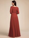 Chiffon Long Sleeve A-Line Round Neckline Formal Dress – Vermilion