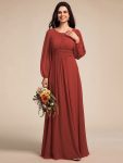 Chiffon Long Sleeve A-Line Round Neckline Formal Dress – Vermilion