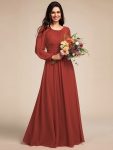 Chiffon Long Sleeve A-Line Round Neckline Formal Dress – Vermilion