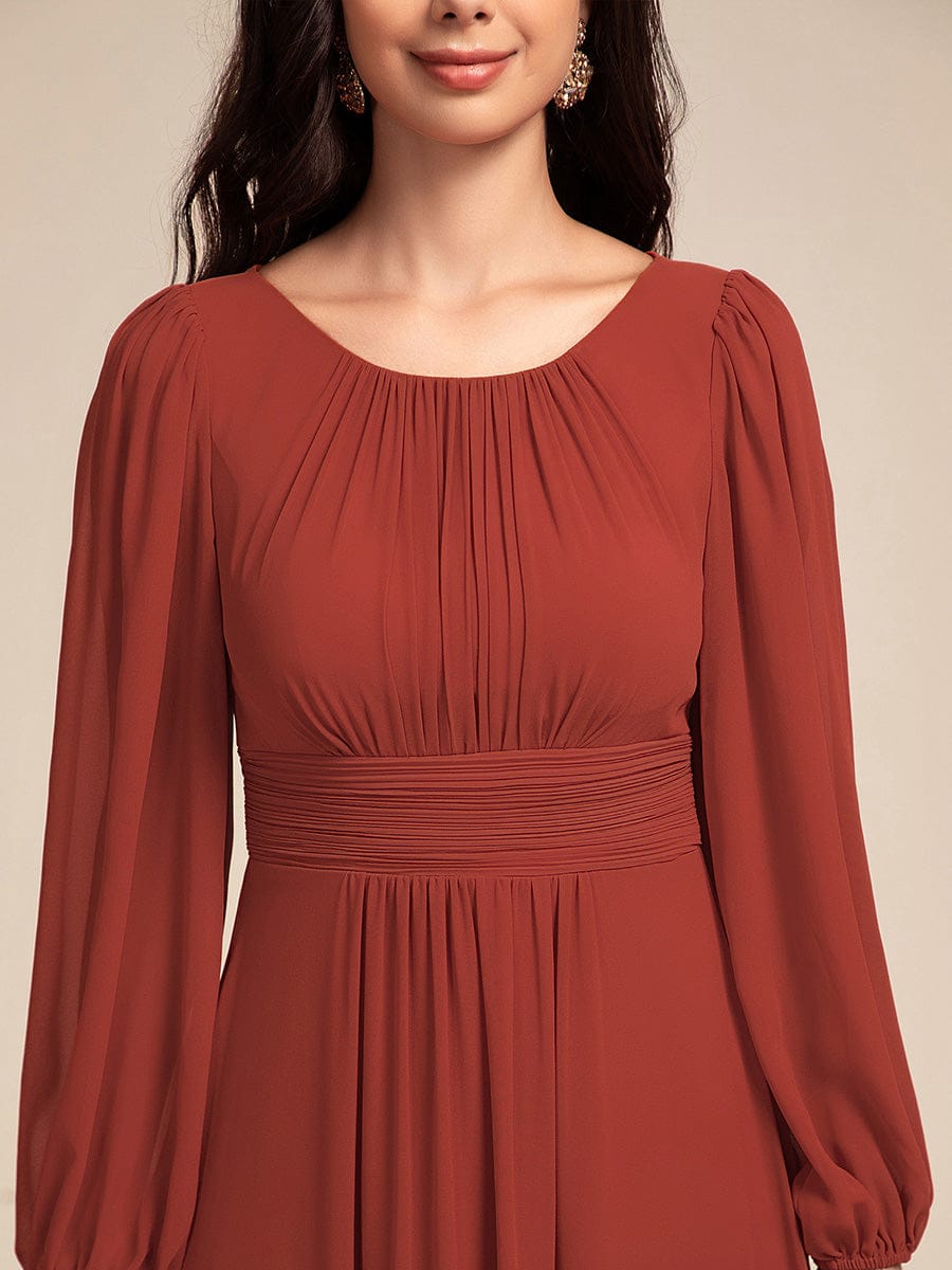 Chiffon Long Sleeve A-Line Round Neckline Formal Dress - Vermilion Chiffon Long Sleeve A-Line Round Neckline Formal Dress - Vermilion
