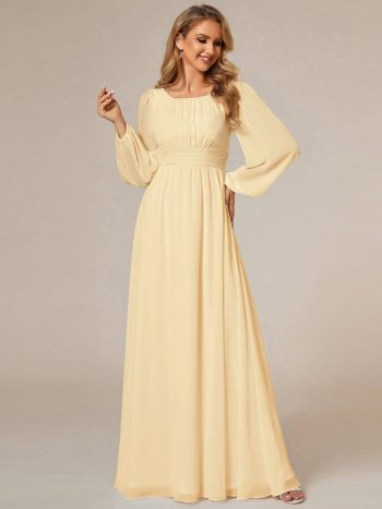 Chiffon Long Sleeve A-Line Round Neckline Formal Dress - Yellow