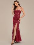 Slit Sequin Mermaid Formal Dress – Burgundy