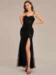 Slit Sequin Mermaid Formal Dress - Black