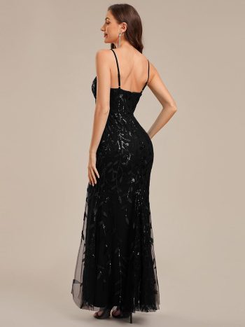 Slit Sequin Mermaid Formal Dress - Black