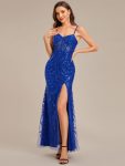 Slit Sequin Mermaid Formal Dress - Sapphire Blue