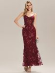See-through Sequin Mermaid Formal Evening Dress - Burgundy