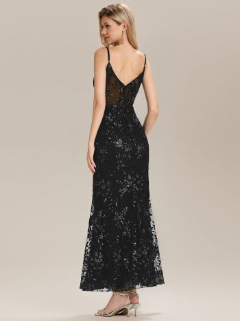 See-through Sequin Mermaid Formal Evening Dress - Black