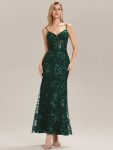 See-through Sequin Mermaid Formal Evening Dress – Dark Green