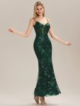 See-through Sequin Mermaid Formal Evening Dress – Dark Green