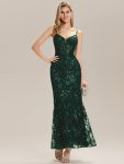 See-through Sequin Mermaid Formal Evening Dress – Dark Green
