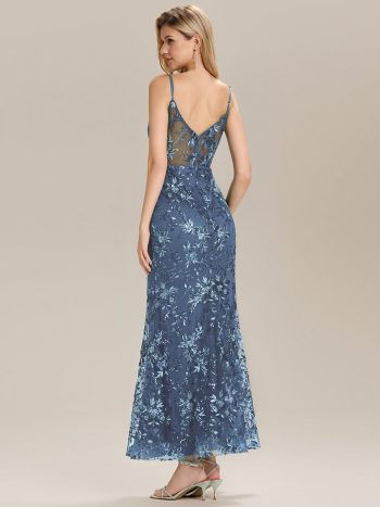 See-through Sequin Mermaid Formal Evening Dress - Dusty Blue