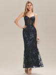 See-through Sequin Mermaid Formal Evening Dress - Navy Blue