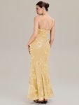One Shoulder Mesh Floral Applique Evening Dress – Yellow