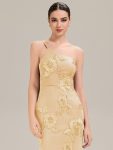 One Shoulder Mesh Floral Applique Evening Dress – Yellow