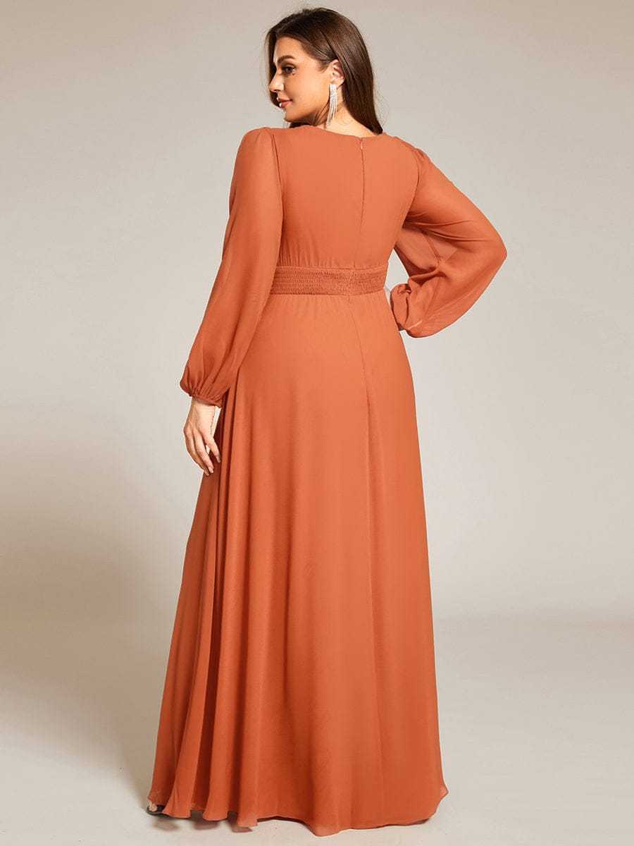 Chiffon Long Sleeve A-Line Round Neckline Formal Dress - Brandied Melon Chiffon Long Sleeve A-Line Round Neckline Formal Dress - Brandied Melon