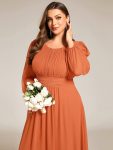 Chiffon Long Sleeve A-Line Round Neckline Formal Dress – Brandied Melon