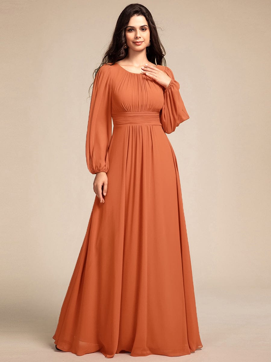 Chiffon Long Sleeve A-Line Round Neckline Formal Dress - Brandied Melon Chiffon Long Sleeve A-Line Round Neckline Formal Dress - Brandied Melon