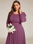 Chiffon Long Sleeve A-Line Round Neckline Formal Dress – Damson