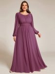 Chiffon Long Sleeve A-Line Round Neckline Formal Dress – Damson