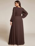 Chiffon Long Sleeve A-Line Round Neckline Formal Dress – Espresso