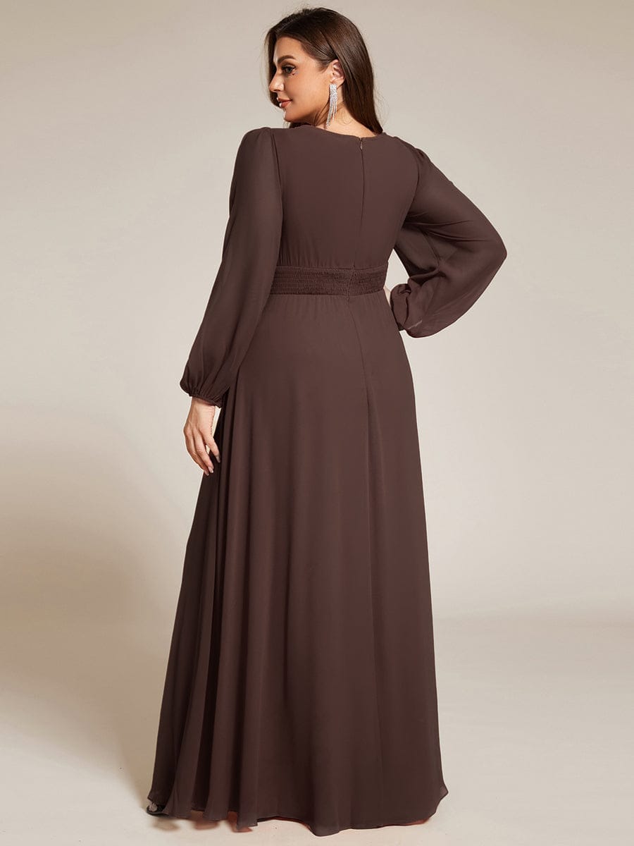 Chiffon Long Sleeve A-Line Round Neckline Formal Dress - Espresso Chiffon Long Sleeve A-Line Round Neckline Formal Dress - Espresso